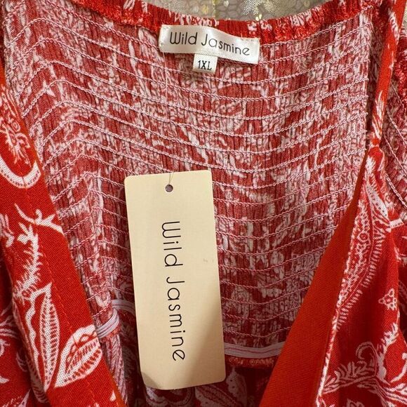 Wild Jasmine Red Tie Back Paisley Henna Print Pants Romper XL NWT - Picture 5 of 6